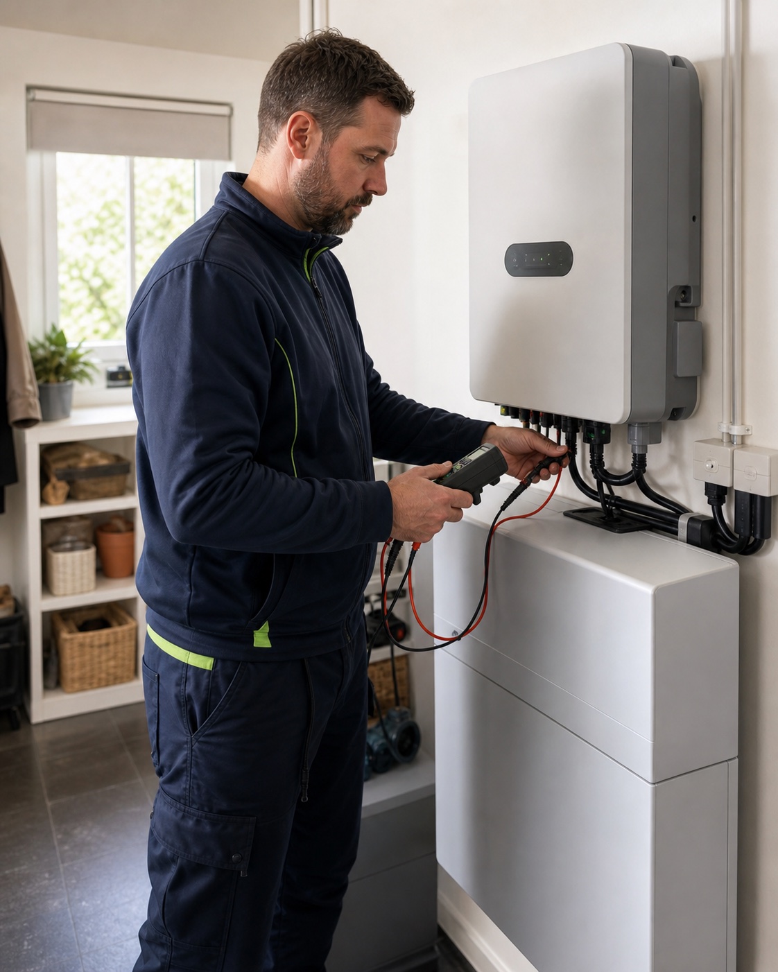 An EPC installer commissioning a home battery system