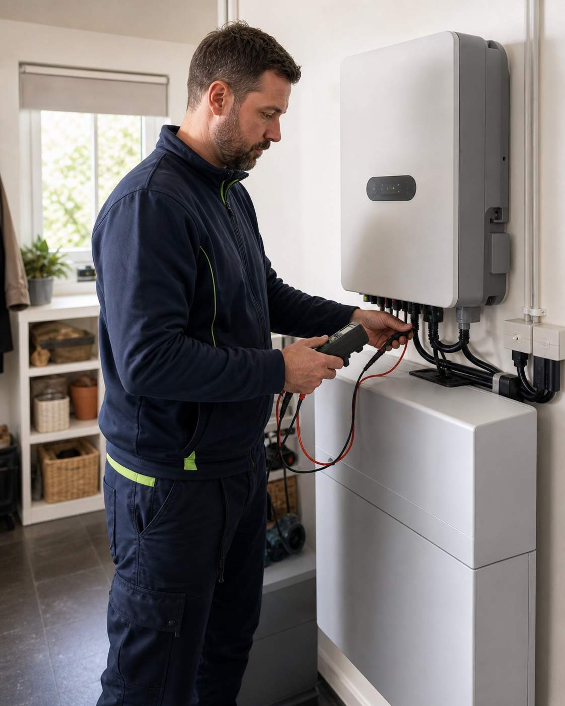An EPC installer commissioning a home battery system