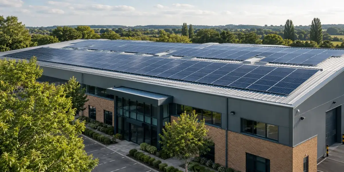 Illustrative established commercial building with a maintained rooftop solar array