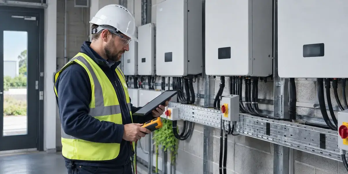 Illustrative engineer documenting final installation quality checks