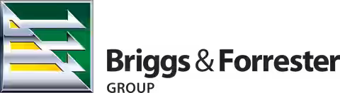 Logo of Briggs & Forrester Group with stylized arrows in green, silver, and yellow, next to the company name in black text.