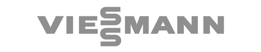 Logo of Viessmann, featuring the name in bold, gray letters with a stylized design incorporating horizontal lines.