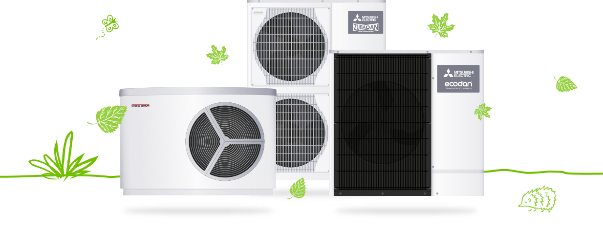air source heat pumps with nature illustrations