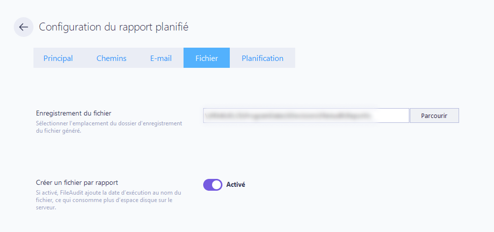 Rapport du rapport planifié - Fichier