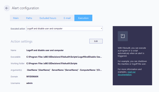 Alert configuration Execution Script