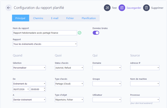Configuration du rapport planifié