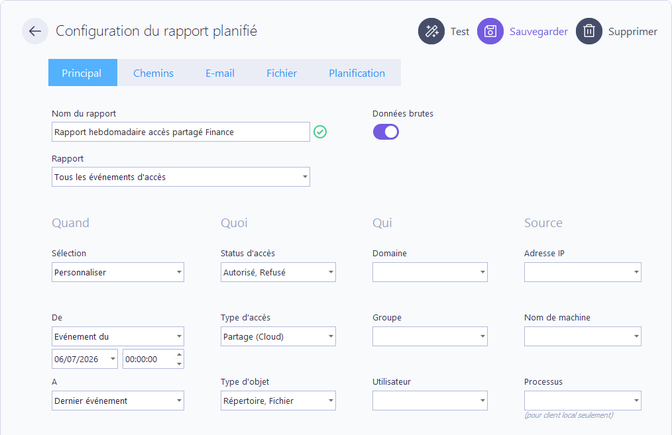 Configuration du rapport planifié