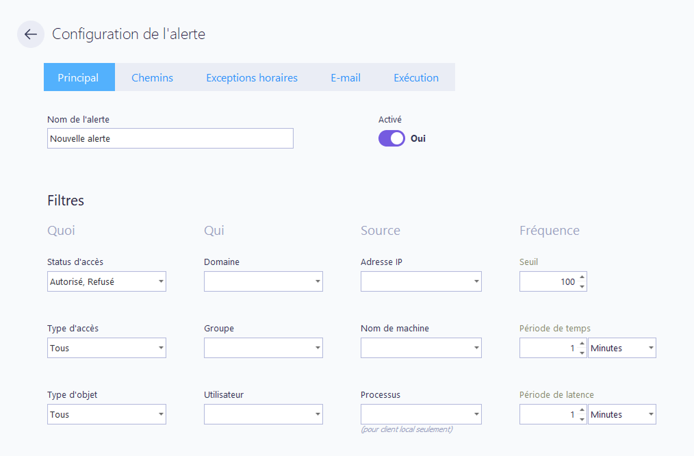 Configuration de l'alerte d'accès en masse