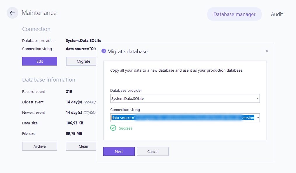 Migrate database success