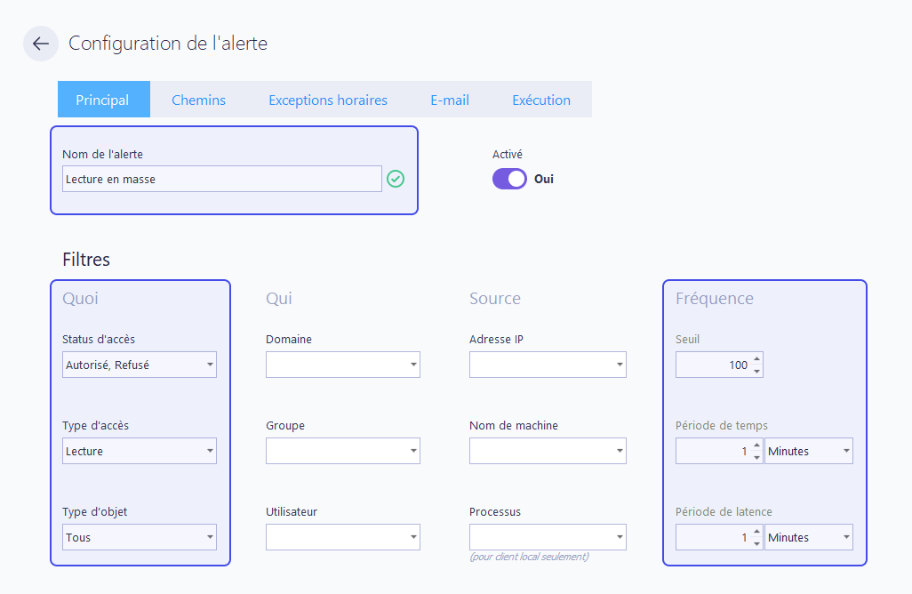 Configuration de l'alerte d'accès en masse