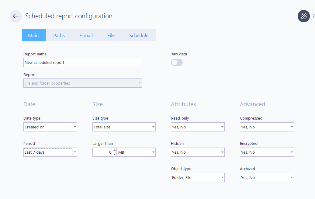 Scheduled report configuration