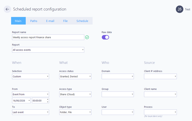 Scheduled report configuration