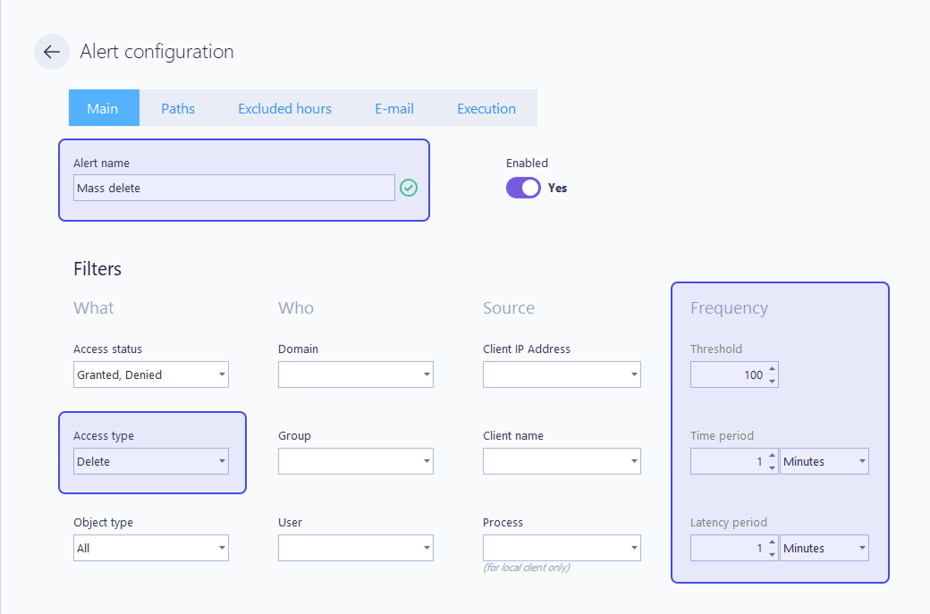 Mass access alert configuration