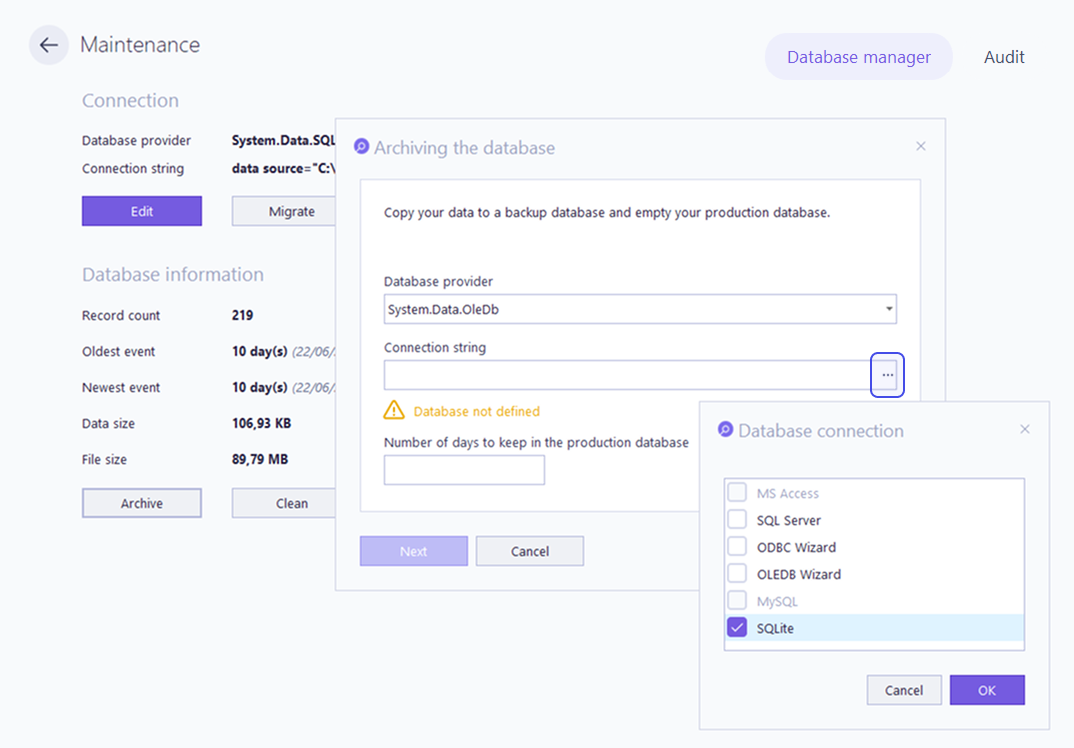 Archiving the database