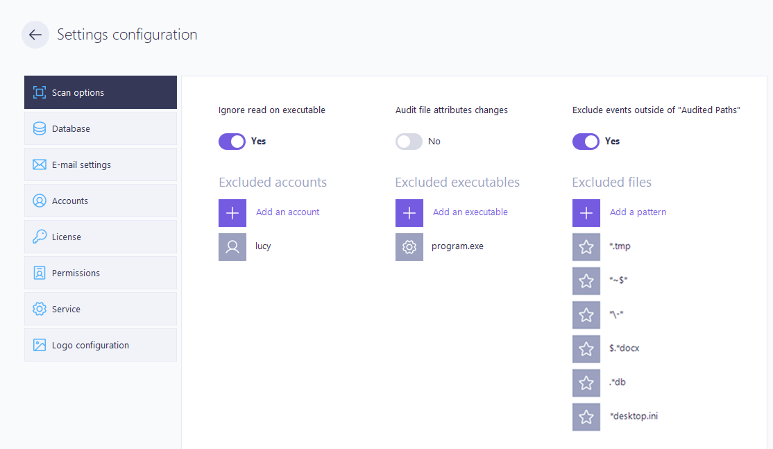 Settings configuration - Scan options