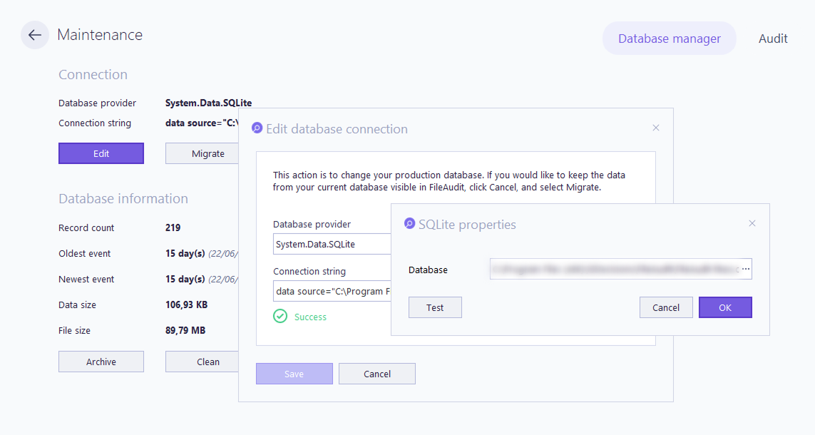 Edit database properties