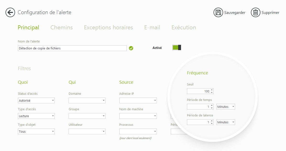 Configuration de l'alerte