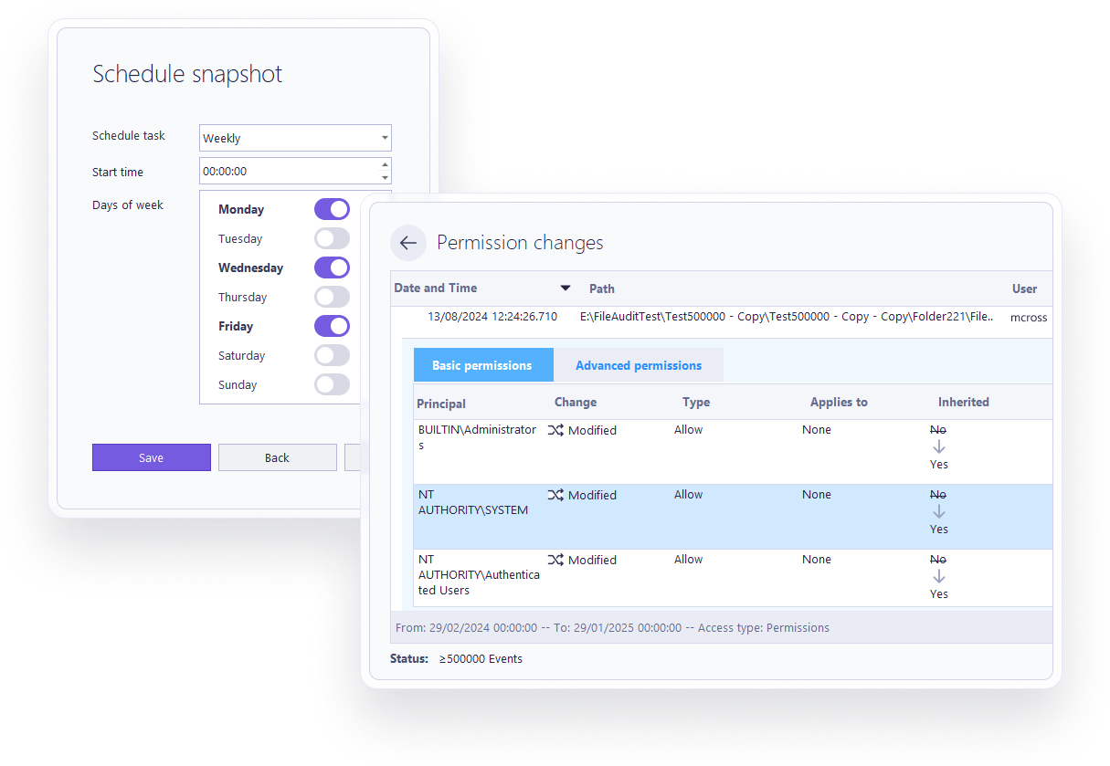 Schedule snapshot - permission changes