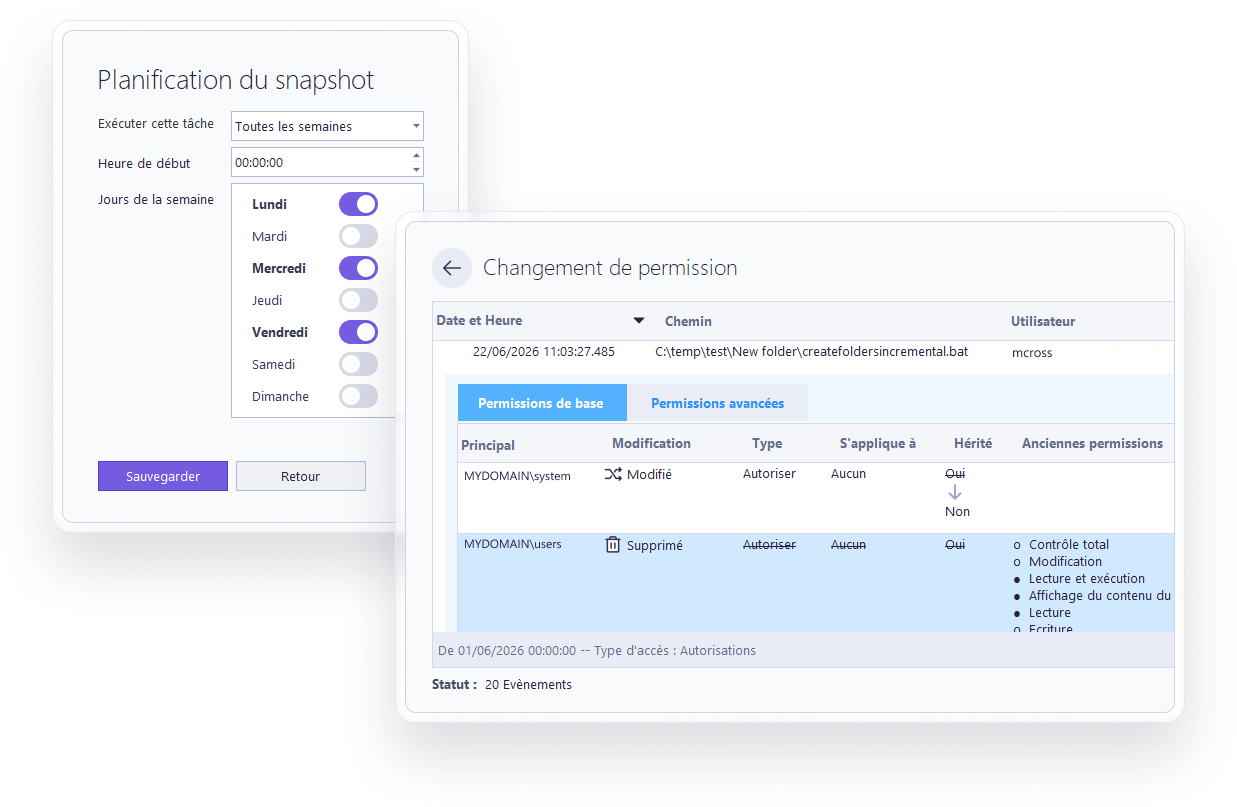Planification du snapshot et changement de permissions