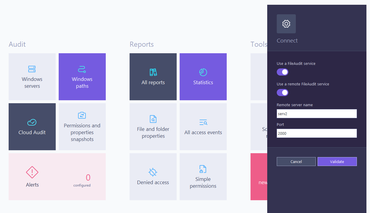 Connect to a FileAudit service