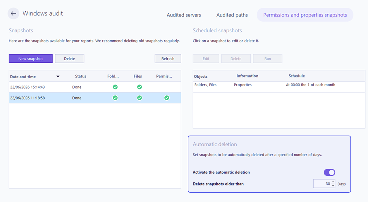 Automatic deletion snapshot