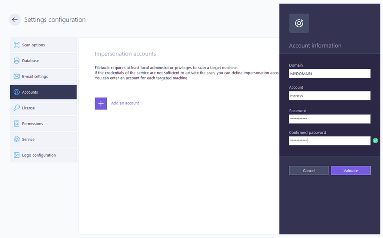 Settings configuration - Impersonation accounts