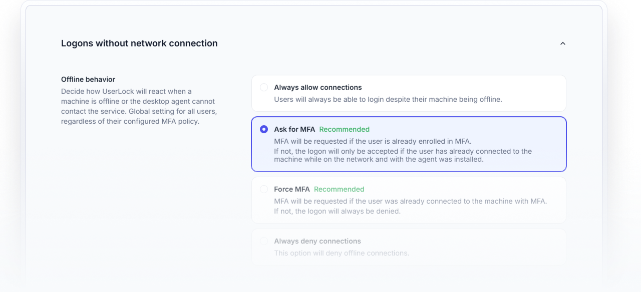 Logons witjout network connection