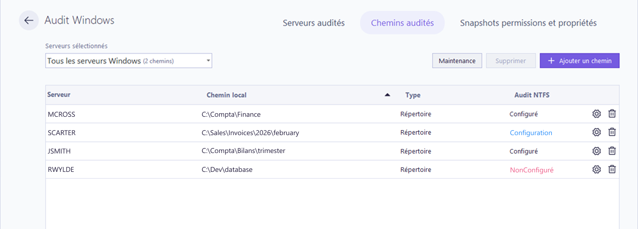Audit Windows Chemins audités