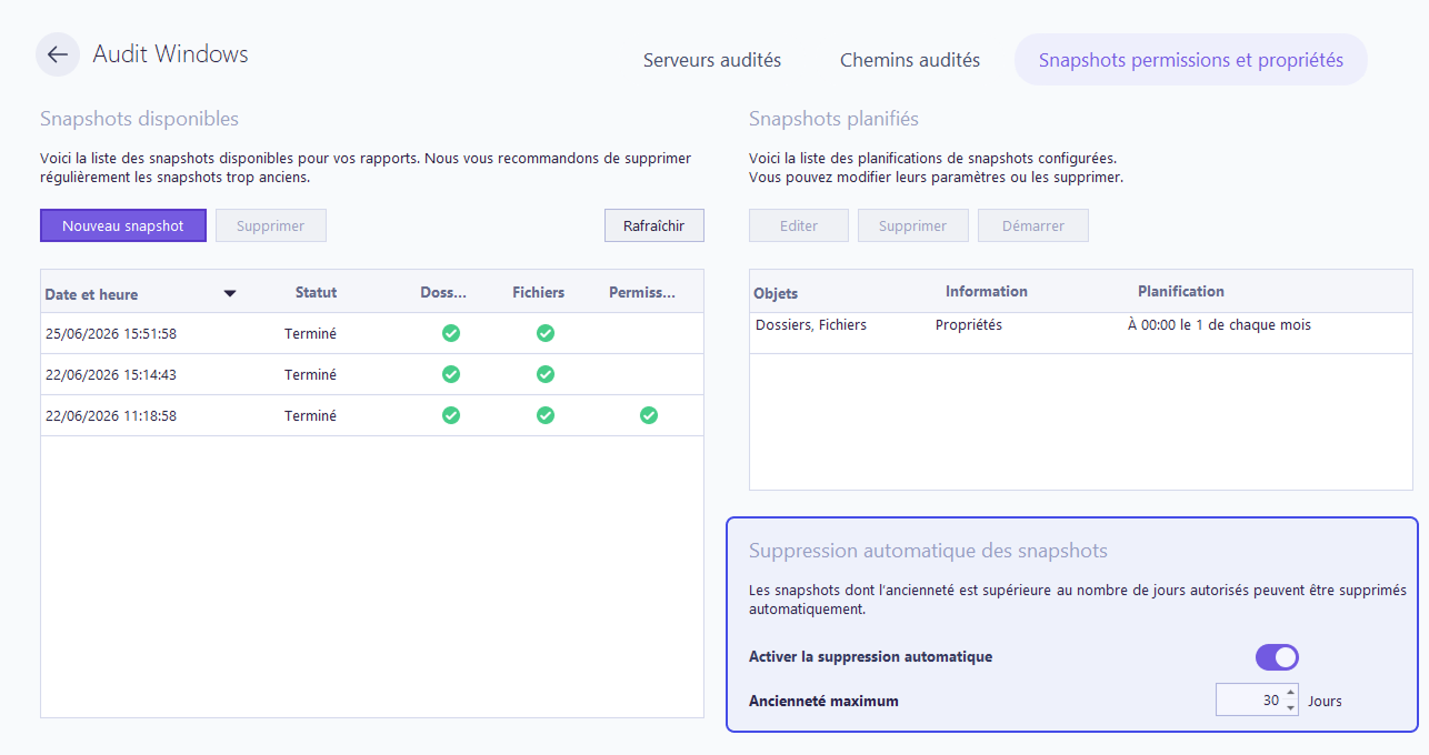 Suppression automatique des snapshots