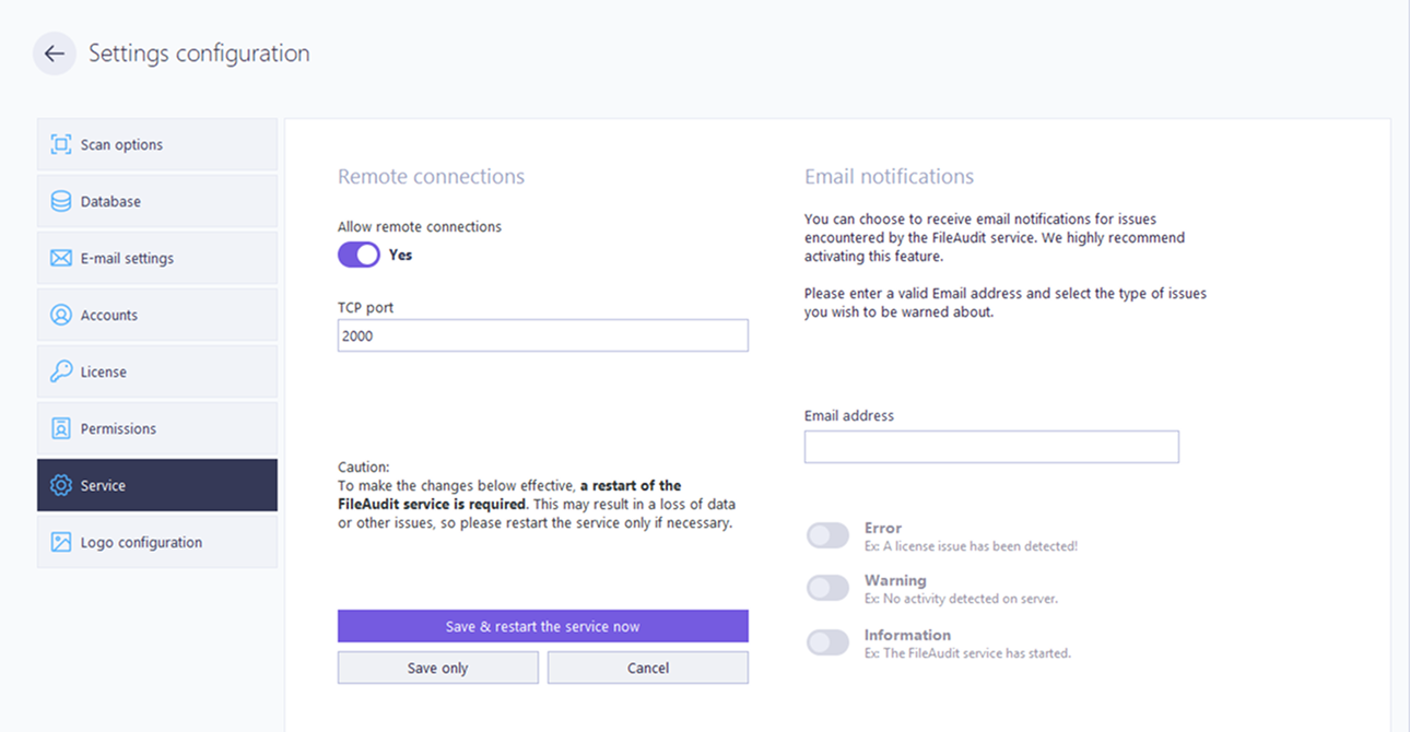 Settings configuration Service
