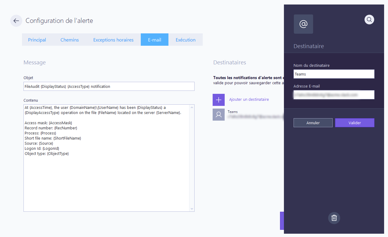 Configuration de l'alerte Teams