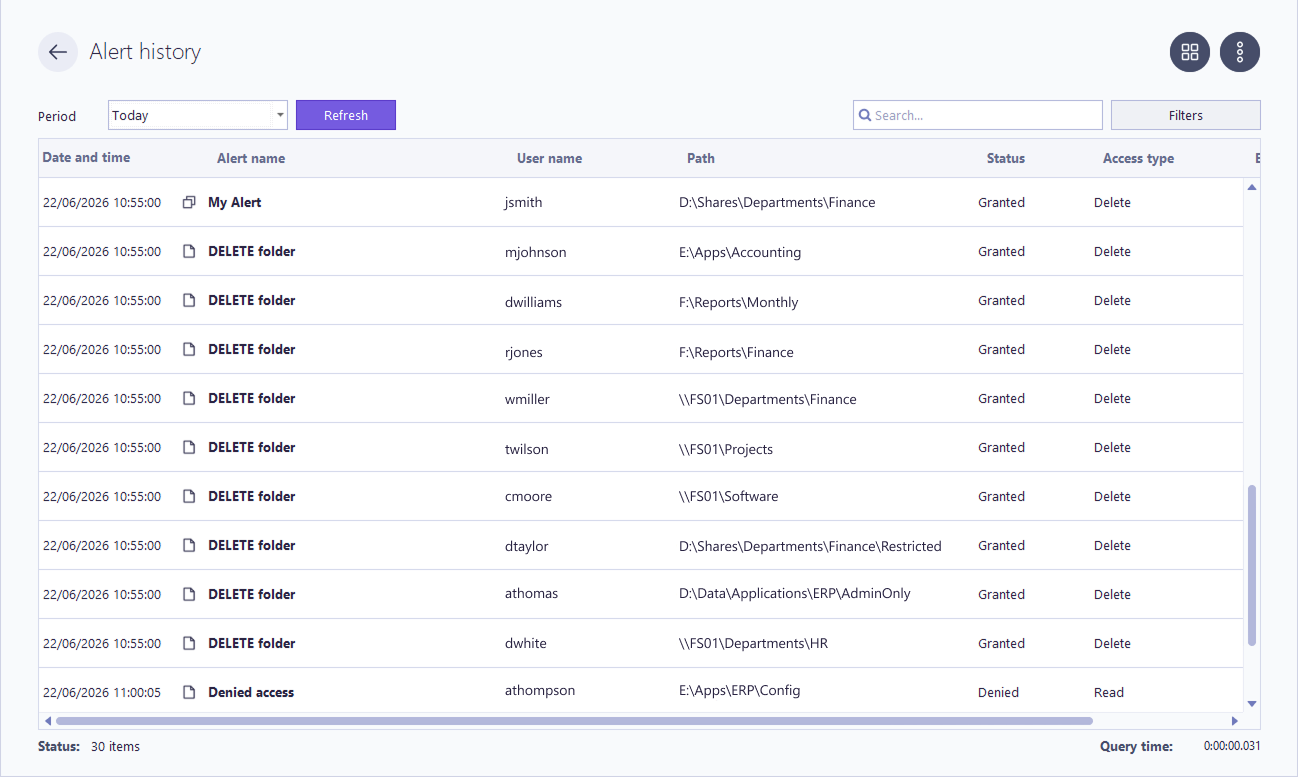 Alert history