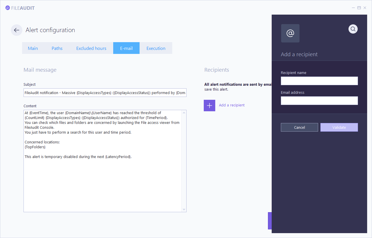 Alert configuration - E-mail