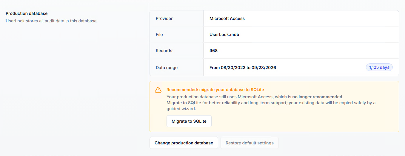 Server settings - Database - Migrate your database to Sqlite