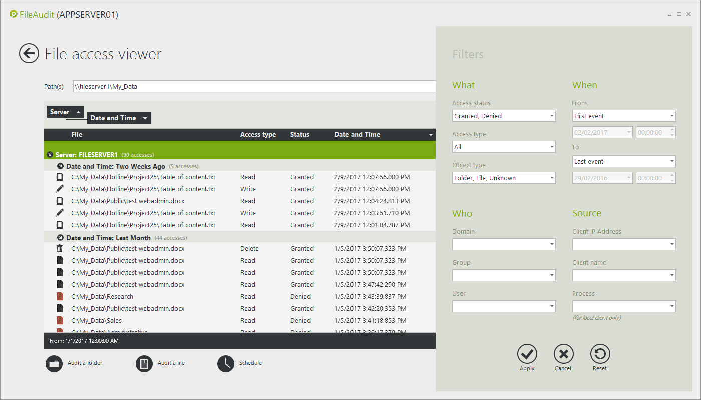 FileAuditing File Access Filtering