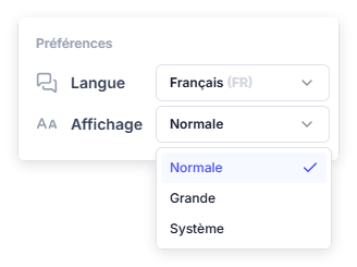 Menu d'options de la console UserLock avec la liste Affichage ouverte, affichant les options Normale, Grande et Système