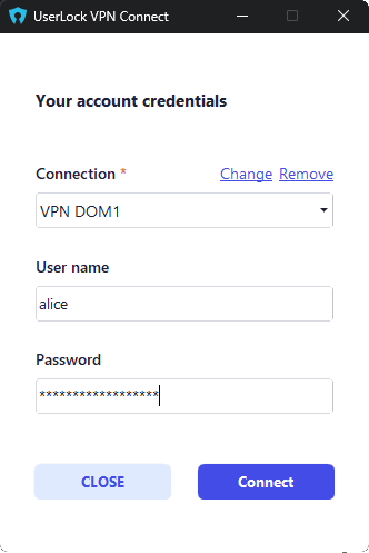 Windows VPN account credentials