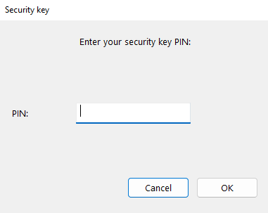 Enter configured PIN for FIDO2 security key