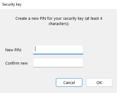 FIDO2 enrolment pin creation window