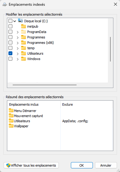 Emplacements indexés