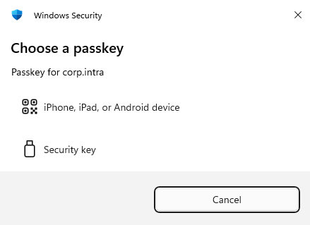 Choose a passkey for FIDO2 through RDP