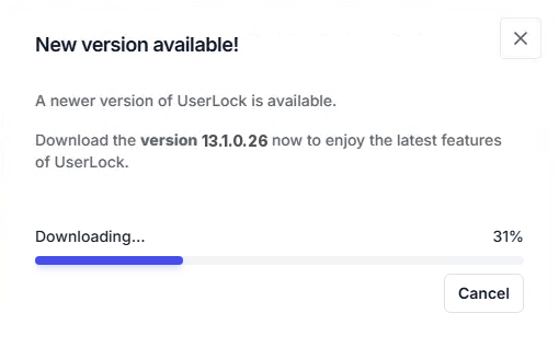 UserLock update dialog showing the installer download in progress