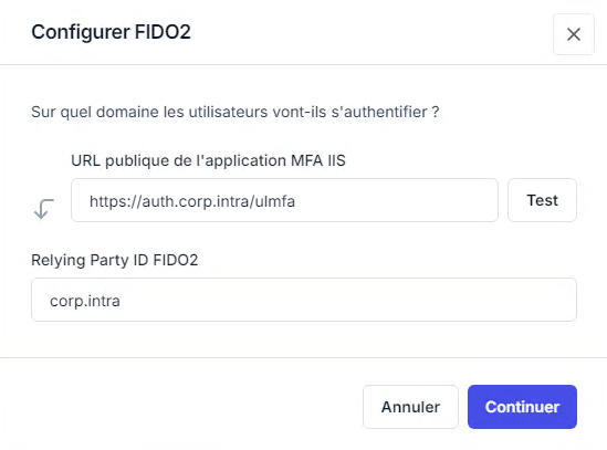 Configuration du Relying Party ID pour activer FIDO2