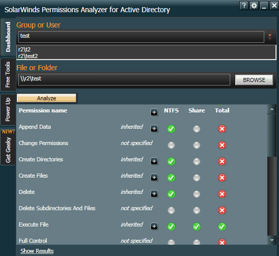 SolarWinds permissions analyzer Active Directory