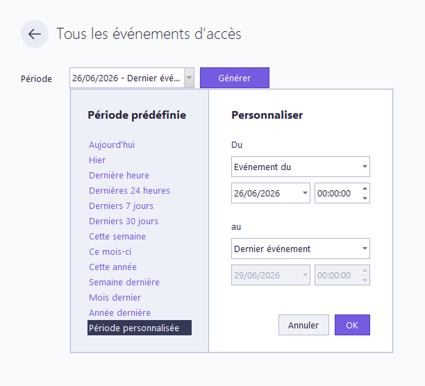 Filtres période des rapports