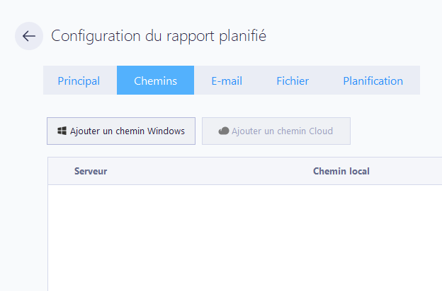 Configuration du rapport planifié - Chemin