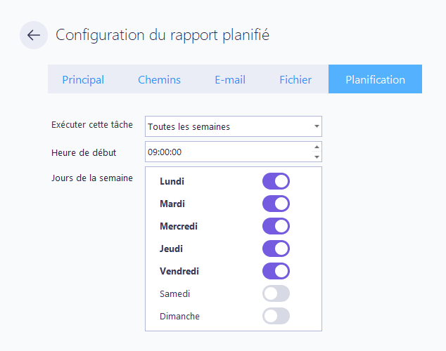 Rapport du rapport planifié - Planification