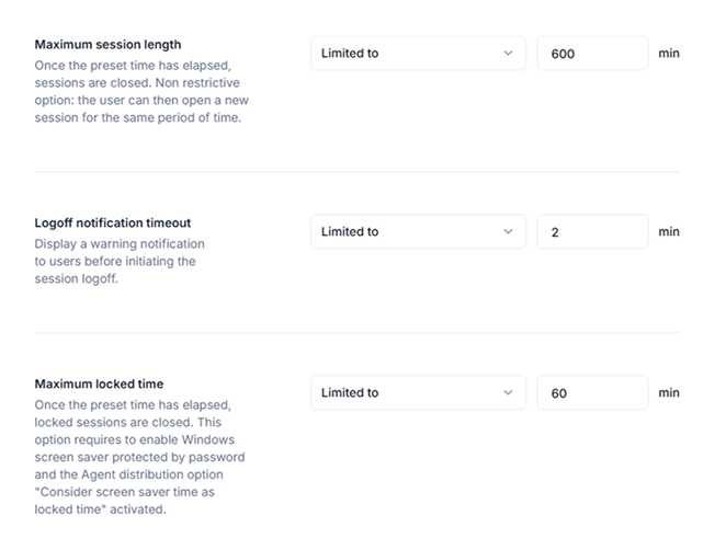 Maximum session length and locked time