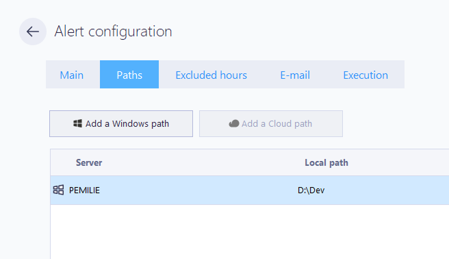 Alert : add a Windows or Cloud path