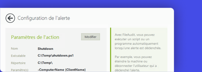 Configuration de l'alerte